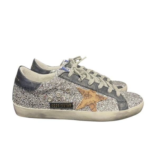 Golden Goose Superstar Silver Glitter Animal Print Star Sneakers Size 39 / US 9 - Picture 2 of 12